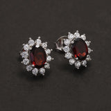 925 Sterling Silver Luxury Topaz Red Garnet Flower Stud Earrings with Inlaid Zircon Women Elegant Wedding Jewelry Accessories