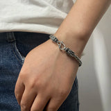 Real Pure 925 Sterling Silver Double Dragon Heads Wristband Handwoven Chain Bracelet Viking Jewelry