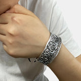 Women's Bangle Silver 999 Hollow Flower Open Cuffs Exaggerated Wide Large Rose Bracelet Retro Jewelry