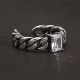 925 Sterling Silver Twisted Braided Ring with White Zircon Shining Square Shaped Thai Silver Color Retro Vintage Fashion Jewelry
