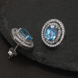 925 Sterling Silver Topaz Stud Earrings for Women Micro Inlaid Zircon Oval Shaped Luxury Elegant Wedding Jewelry Accessories