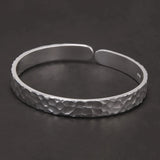 9999 Pure Silver Hammered Bracelet for Men and Women 8mm Retro Open Cuff Bangle Handmade Vintage Fashion Party Jewelry