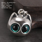 Real 925 Sterling Silver Cat Head Pendant Men's and Women's Retro Punk Style Round Hollow Eye Pendant Men's and Women's Jewelry