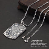 Real Pure 999 Sterling Silver Retro Buddha Head Tag Pendant Necklace for Men and Women Six Words Mantra Buddhist Jewelry