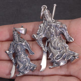 Real 925 Sterling Silver 3D Guan Gong Pendant Handcrafted Chinese God of War Vintage Amulet Unique Spiritual Protection Jewelry