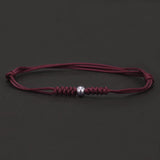 925 Sterling Silver Bead Charm Rope Braided Bracelet Red Black Handmade Adjustable String Wristband Unisex Vintage Lucky Jewelry