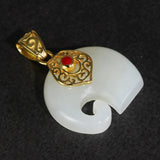 Natural Stone White Jade Elephant Pendant Gold Plated Real Silver 925 Jewelry For Women Personalized Necklace Jewelry Making