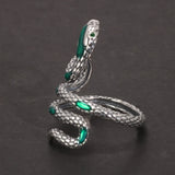 S925 Sterling Silver Snake Rings For Women with Green Zircon Stone Antique Punk Adjustable Animal Jewelry