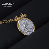 925 Silver Coin Pendant Chain Vintage Rome Knight Necklace Delicate Small Pendant Gold Plated Two-tone Party Jewelry Gift - GQTORCH Jewelry