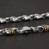 Solid 925 Sterling Silver 7mm Necklace Coffee Bean Chain for Men Retro Antique Punk Style Fine Jewelry