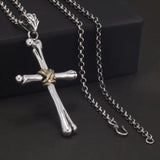 999 Pure Silver Cross Pendant Chain for Men Bone Shaped Vintage Hip Hop Punk Rock Necklace Religious Amulet Jewelry Gift