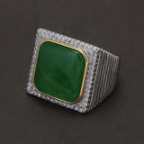 925 Sterling Silver Natural Gemstone Square Signet Ring with Citrine Jade Micro Pave Zircon Luxury Turkish Ring for Men Women