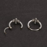 Real 925 Sterling Silver Hoop Earrings With String Ball Retro Antique Style Thai Silver Jewelry For Women Men Cool Fashion