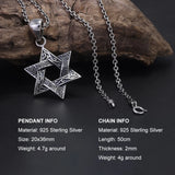 925 Sterling Silver Jewish Israel Star Pendant Necklace for Men Women Hexagram Star Of David Pendant Fashion Punk Retro Jewelry