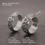 S925 Sterling Silver Rotatable Buddhism Ring Vintage Men's Six-pointed Star Auspicious Cloud Religious Jewelry