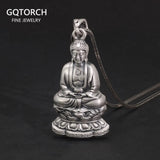 999 Sterling Silver Avalokitesvara Sitting on The Lotus Flower Mirai Buddha Charm Pendant Vintage Guanyin Necklace