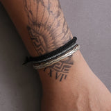 3pcs/set 999 Pure Silver Handmade Braided Open Cuff Bangle Stacked Knot Cotton Rope Bracelet Minimalist Classic Party Jewelry
