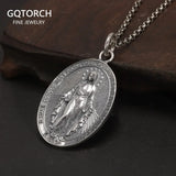 S925 Sterling Silver Virgin Mary Pendant for Men and Women Vintage Cross Oval Design Necklace Pendant Christian Jewelry