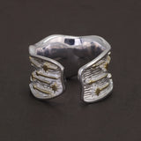 925 Sterling Silver Fashion Ring with Meteor Pattern Irregular Band Adjusted Size 7-9 Retro Trendy Fine Jewelry