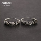 925 Sterling Silver Ladies Hoop Earrings Round with Pattern Retro Vintage Style Ladies Jewellery