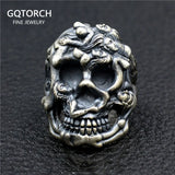 Real 925 Sterling Silver Naked Skull Rings For Men Retro Antique Motorcycle Biker Rings Punk Skeleton