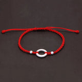 Handmade Braided Red Black String Rope Lucky Couple Bracelet with 925 Sterling Silver Hollow Circle Friendship Bracelet Jewelry