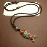 Handmade Fish Pendant Necklace Adjustable Long Sweater Chain Ethnic Original Design Shift Lucky Amulets And Talismans - GQTORCH Jewelry