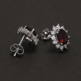 925 Sterling Silver Luxury Topaz Red Garnet Flower Stud Earrings with Inlaid Zircon Women Elegant Wedding Jewelry Accessories