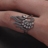 925 Sterling Silver Ethnic Hollow Peacock Ring for Women Elegant Retro Vintage Birthday Party Jewelry Accessories