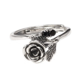 Real 925 Sterling Silver Jewelry Rose Flower Rings For Women With Black Zircon Stone Adjustable Wedding Rings For Women