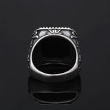 Solid S925 Silver Vintage Natural Stone Signet Ring Red Black Agate Green Jade Flower Engraved Fashion Turkish Wedding Jewelry