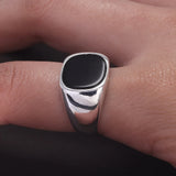 S925 Sterling Silver Black Onyx Signet Ring for Men Trendy Retro Smooth Punk Rock Party Jewelry Pinky Ring Wedding Accessories