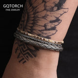 3pcs/set 925 Sterling Silver Twisted Woven Bangle Bracelet Charm Beaded Rope Adjustable Handmade Fashion Retro Male Jewelry