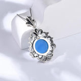 S925 Silver Blue Agate Cameo Pendant Necklace White Shell Portrait Geometric Vintage Retro Large Pendant Women Jewelry