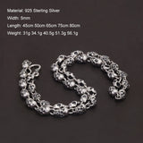 925 Sterling Silver Punk Skull Chain Bracelet Necklace for Men Women Gothic Rock Retro Fashion Party Jewelry Accessories