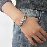 999 Pure Silver Buddhist Fish Lotus Bracelet Heart Sutra Engraved Open Cuff Bangle Vintage Adjustable Handmade Spiritual Jewelry - GQTORCH Jewelry