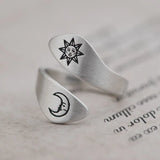 S925 Sterling Silver Ring for Men And Women Retro Simple Creative Opening Sun Moon Silver Jewelry Women's Jewelry