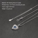 925 Sterling Silver Blue Crystal Love Heart Necklace for Women Girl Romantic Elegant Fashion Jewelry