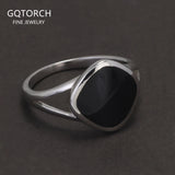 925 Sterling Silver Geometric Black Mirror Ring for Women Enameling Simple Fashion Jewelry Gift for Her