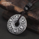 925 Sterling Silver Buddhism Six Words Mantra Circular Pendant Necklace Brown Rope Hollow out Vintage Buddhist Amulet Jewelry