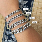7-12mm Wide 100% 925 Sterling Silver Simple Flat Cuban Chain Bracelet for Men Double Safe Lock Clasp - GQTORCH Jewelry