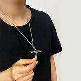 Fast and Furious Cross Pendant Necklace for Men S925 Sterling Silver Inlaid Zircon Rotatable Fashion Punk Rock Style