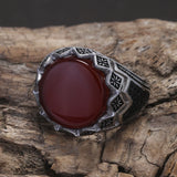 925 Sterling Silver Black Onyx Signet Ring for Men Micro Inlaid Zircon Red Green Agate Turkish Rings Fashion Vintage Jewelry