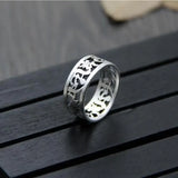 Vintage 999 Sterling Silver Rings For Women and Men Six Words Hollow Design Mantra Buddhist Jewelry