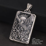 999 Sterling Silver Men's Vintage Auspicious Cloud Square Pendant Carved Dragon and Phoenix Vintage Punk Rock Lucky  Jewelry