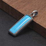 925 Sterling Silver Natural Stone Rectangle Tag Pendant for Men Women Tiger Eye's Stone Turquoise Simple Retro Vintage Jewelry