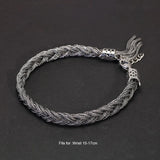 925 Pure Silver Fox Tail Bracelet Handwoven Tangcao Pattern Tassels for Men and Women Retro Adjustable Chain Fine Jewelry