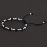 Handmade 999 Pure Silver Beads Black Rope Braided Charms Bracelet Lucky Bamboo Leather Rope Adjustable Wristband Retro Jewelry