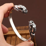 S925 Sterling Silver Jewelry Men's Bangle Double-headed Saber-toothed Tiger Open Cuff Thai Silver Retro Skull Bracelet