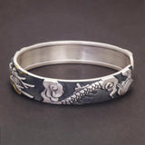 100% 999 Pure Silver Dragon Bracelet Vintage Engraved Lucky Open Cuff Bangle Chinese Auspicious Amulet Jewelry for Men - GQTORCH Jewelry